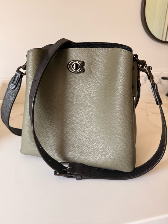Coach Handbags - Coach Willow Bucket Bag Olive Green Pebbled Leather Crossbody Gunmetal Hardware